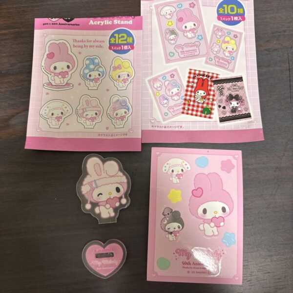 My Melody Acrylic Stand 50Th Anniversary Sanrio Sticker Peach Melo Knitted Hat F