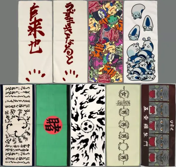 Towel Tenugui, All 9 Types Set, Long Assorted Ichibankujionline Naruto Shippuden