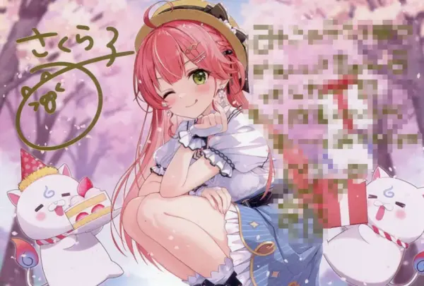 Postcard Sakura Miko Foil-Pressed Replica Sign Message-Drawn Virtual Youtuber Ho
