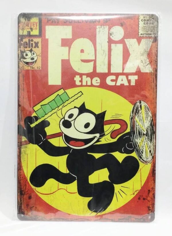 Felix The Cat Tin Signboard Iron Metal Plate F/S-M501 from japan Rare  Good cond