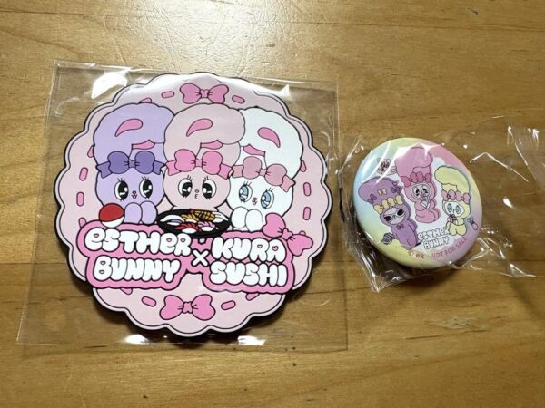 Kura Sushi Ester Bunny Coaster Can Badge F/S-M501 from japan Rare  Good conditio