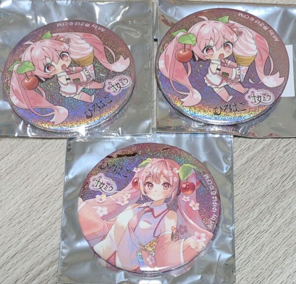 Hirohako Hatsune Miku Sakura Can Badge 3 Pieces F/S-M501 from japan Rare  Good c