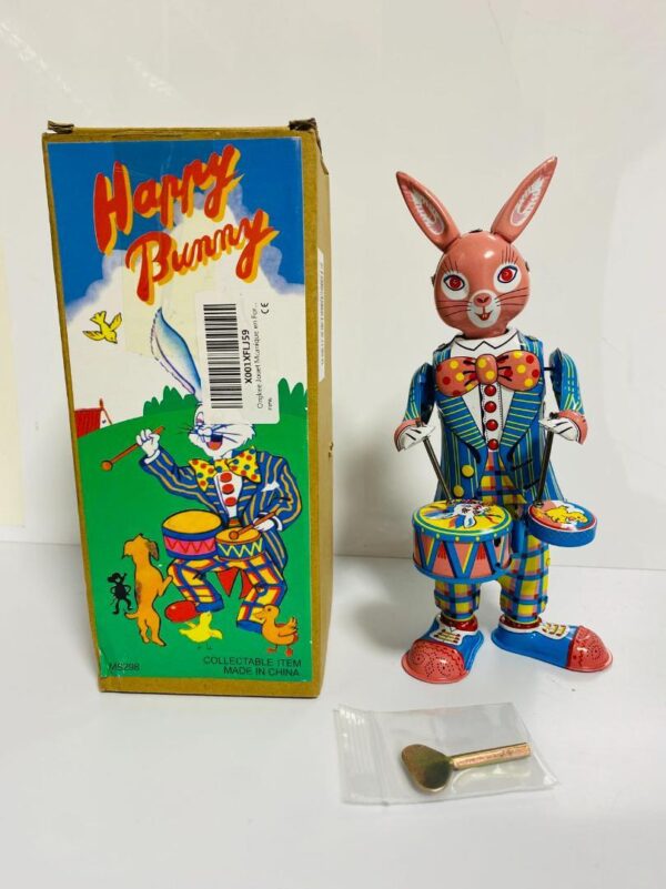 K6 Happy Bunny Tin Spring Rabbit Drum F/S-M501 from japan Rare  Good condition
